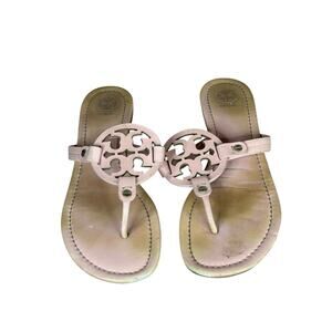 Tory Burch Miller Pink Leather Thong Sandals Women’s Size 8.5M Logo Flats
